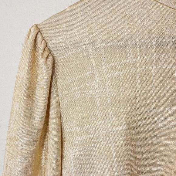 Anne Klein Blouse Metallic Knit Gold Tone Women’s L Chic Quiet Luxury - Picture 3 of 9
